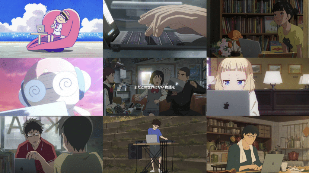 Apple laptops in popular anime