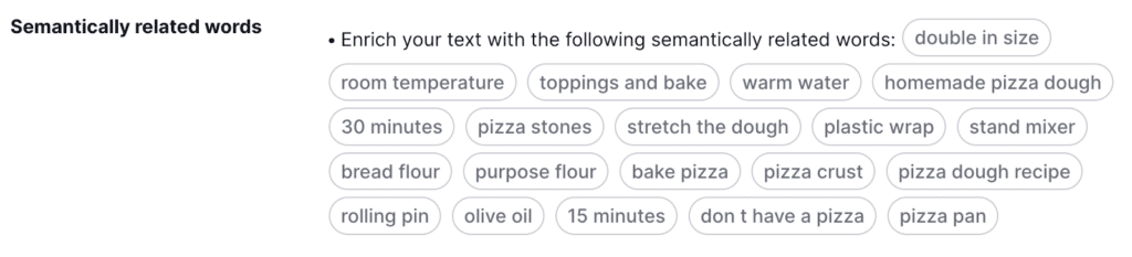 Keyword semantics for “how to make pizza dough.”